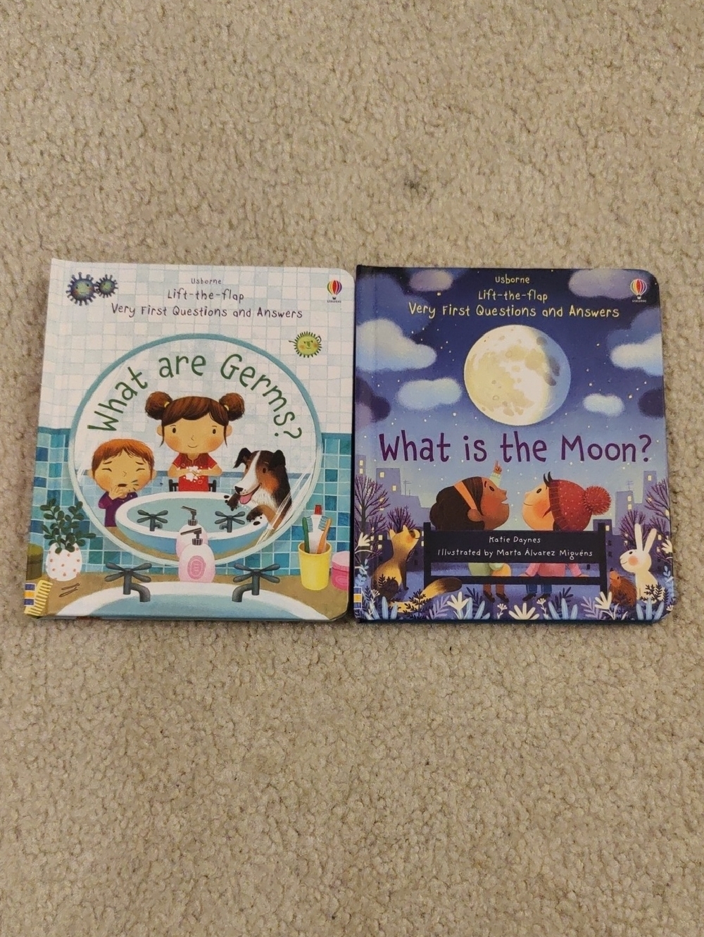 New!Usborne Lift A Flap Children's Hardcover Board Books About Germs & Moon Y2K
